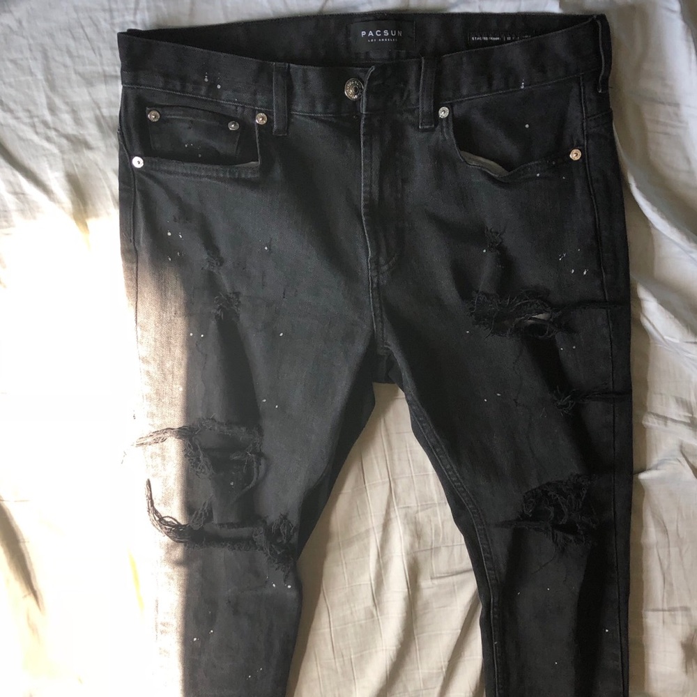 Pacsun Stacked Skinny Ripped Black Jeans